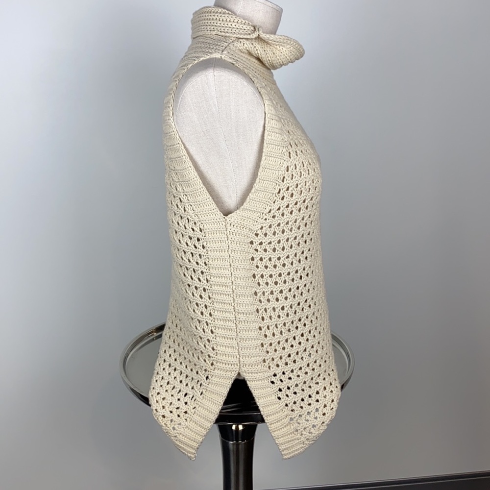 Free People Cream Crochet Cowl Neck Sweater Tank - Picture 4 of 6